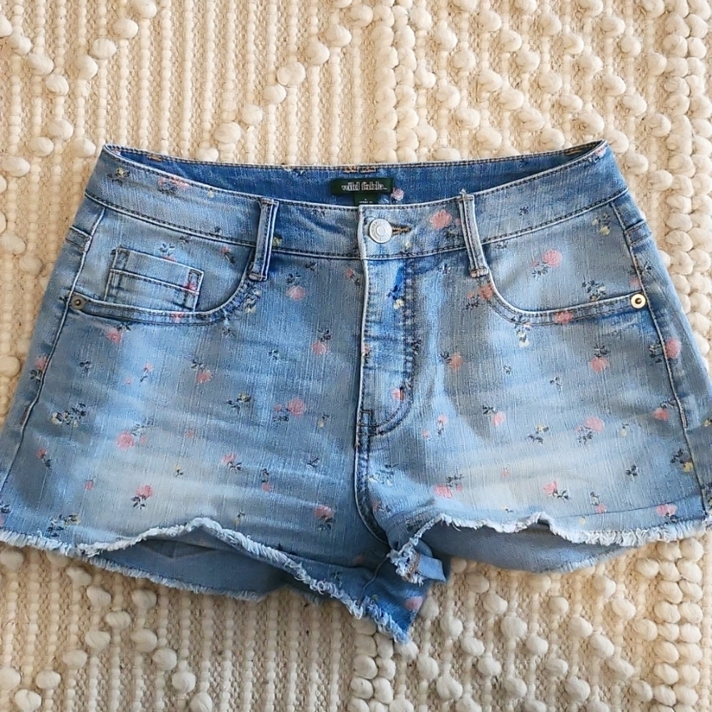 Denim Shorts with Floral Print
